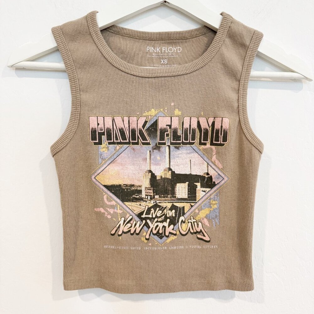 Pink Floyd NYC Cropped Tank Top Skater Grunge Punk Casual Graffiti‎ Tan Size XS